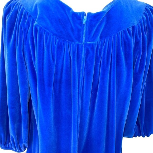 David Brown Velour Robe Hostess Dress Womens Small S Vintage Zipper Pockets Blue - Picture 13 of 16